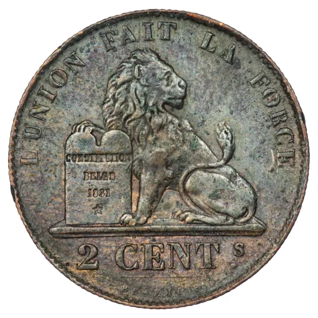 Bélgica 2 centimes 1861 XF Leopold I Moneda Bronce Belga León Km#4.2