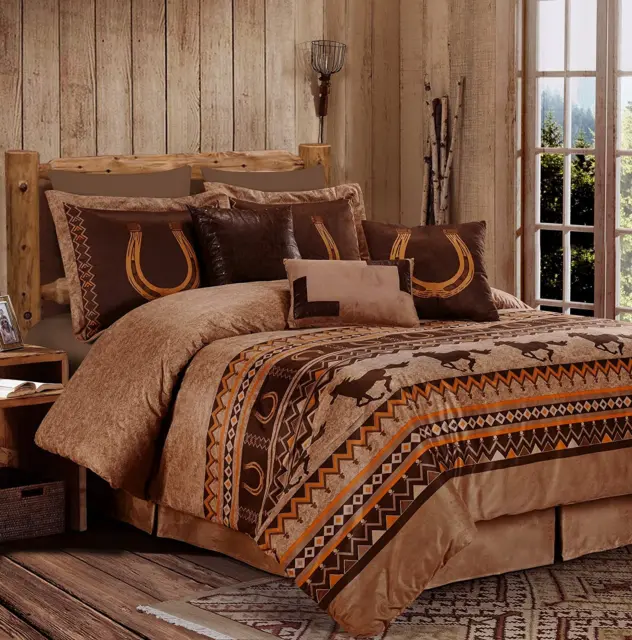 Sedona 7-Piece Southwestern Wild Horses Microsuede Bedding Comforter Set (Califo