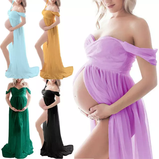 Summer Pregnant Women Lace Party Long Maxi Gown Photography Prop Maternity Dress