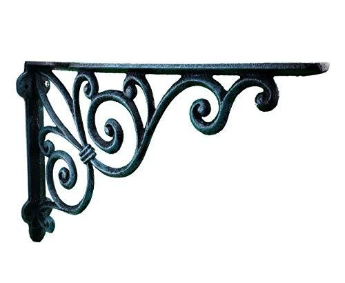 Wall Shelf Bracket Ribbon Fleur De Lis Green Verdigris Cast Iron Brace 11.375...