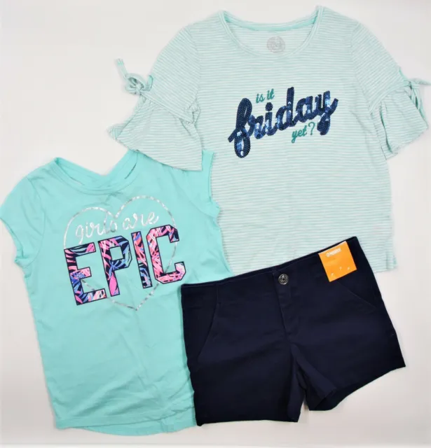 Girls Gymboree Oshkosh SO Lot 3 Graphic T-Shirts Shorts Outfit Set Size 7