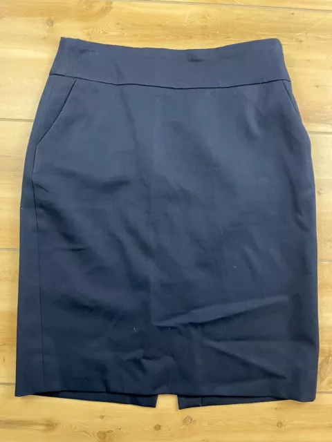 JCrew Navy Pencil Skirt Women's 2 Knee Length  100% Wool Suiting Lined