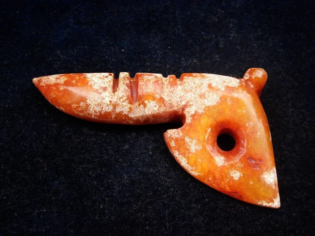 Old Nephrite Jade Stone Carved HongShan Culture Cicada Head Dagger #12292310