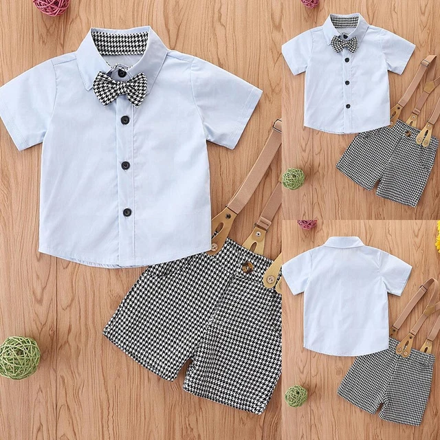 Baby Boys Wedding Outfits Toddler Suspender Shorts Formal Suit Gentleman Clothes