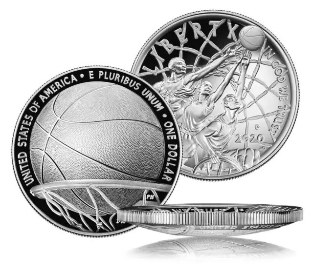 USA 2020 Basketball Hall Of Fame .999 Silver Curved Proof $1 Coin in OGP