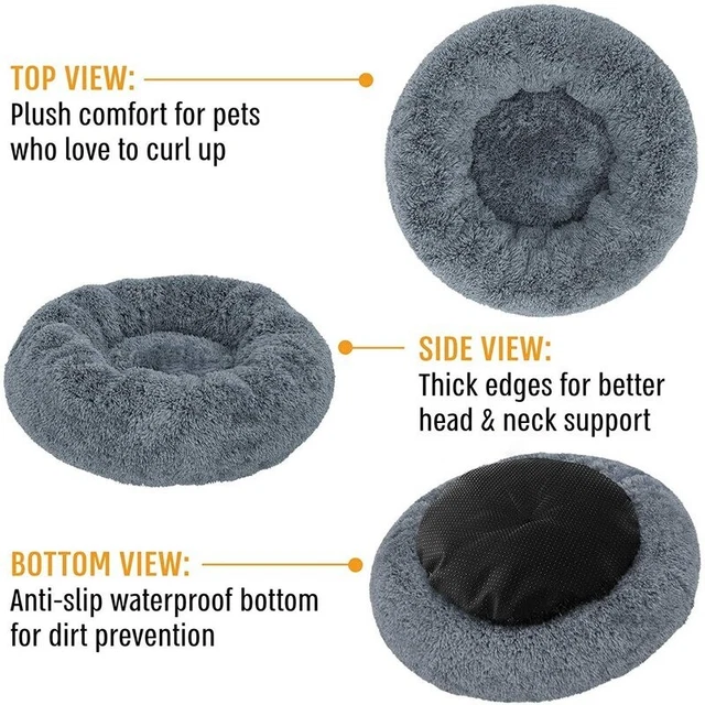 Donut Plush Bed Round Pet Dog Cat Calming Kennel Soft Warm Fluffy Sleeping Nest 6