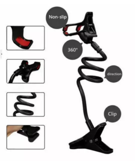 US Flexible 360 Clip Mobile Cell Phone Holder Lazy Bed desk Bracket Mount Stand 2
