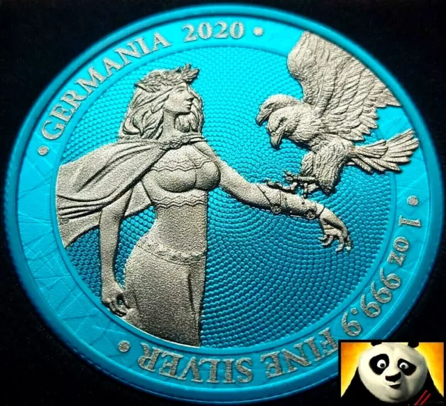 2020 Germania Mint 5 Mark Lady Germania Galvanic Blue Space 1oz Silver Coin