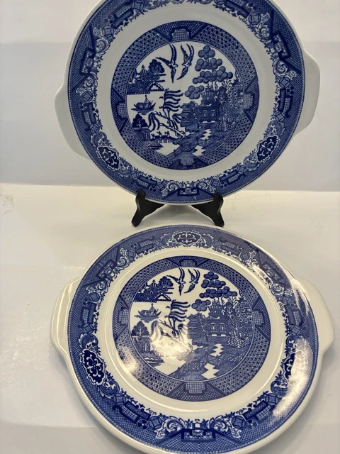 BLUE WILLOW WARE By Royal China With Handles -Cake Plate Vintage
