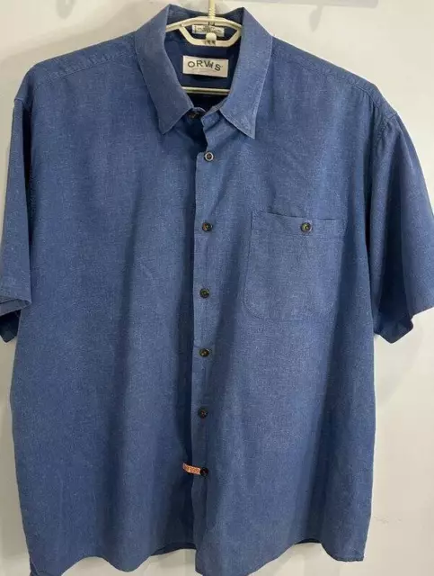 Orvis Mens Hemp Tencel Blend Short Sleeve Blue Button Up Shirt XXL