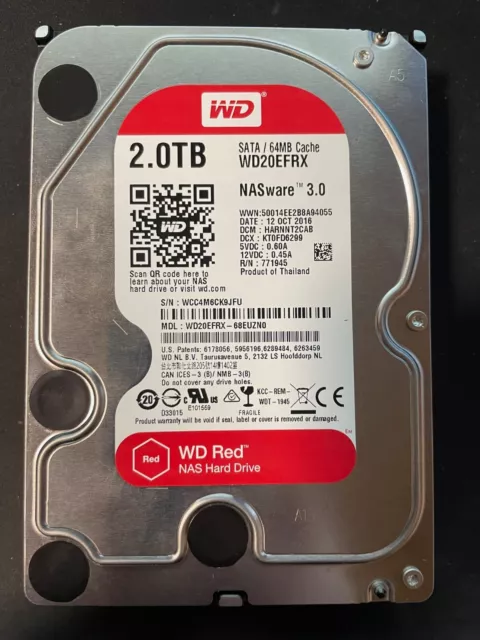 Disque dur 2 To , 3.5 pouce , sata , WESTERN DIGITAL RED WD20EFRX 6 gbits/s