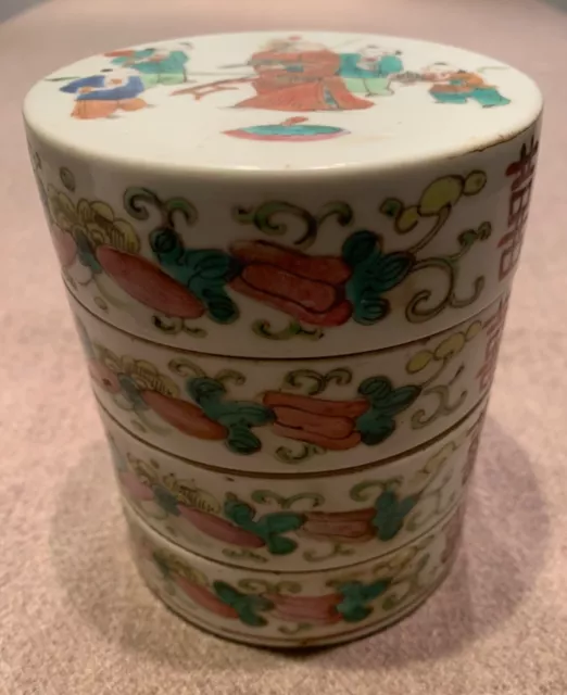 Boîte à compartiments en porcelaine Chine Décor de guerrier enfants fleurs