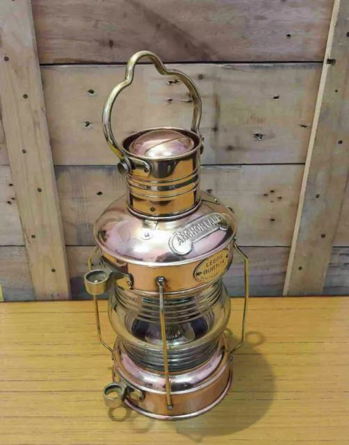 Vintage Lamp Brass Copper Anchor Oil Lamp Maritime Ship Lantern Collectible