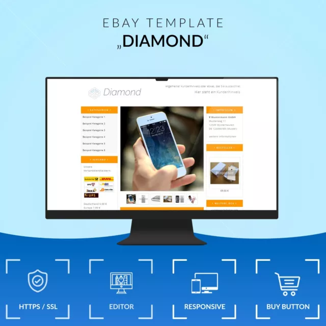 DIAMOND 2024 RESPONSIVE Auktionsvorlage Template Vorlage Design Ebayvorlage HTML