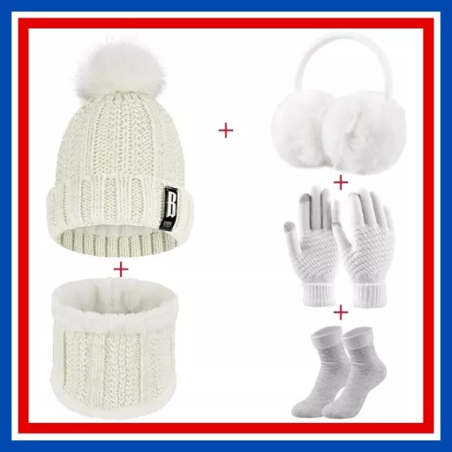 Ensemble de bonnet avec écharpe, gants, chaussettes et cache-oreilles - Blanc