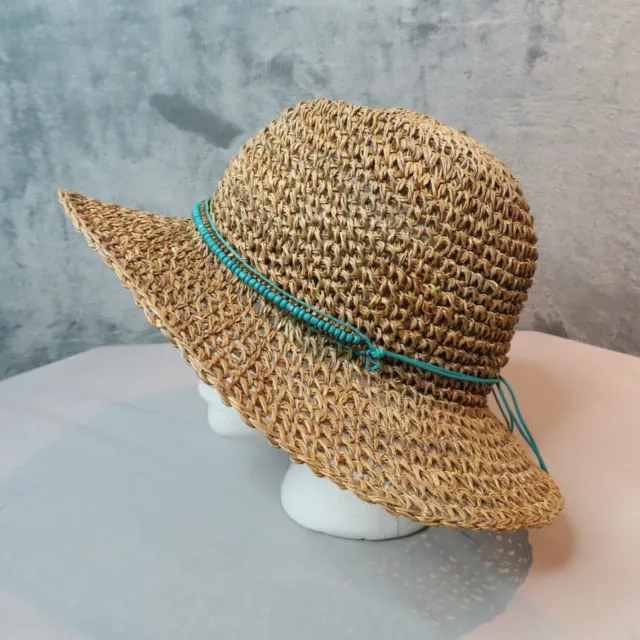 ALE by ALESSANDRA Straw Hat Womens O/S Trancoso Beaded Turquoise Packable Beach