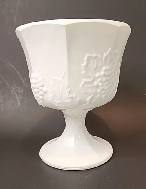 Vintage Indiana Milk Glass Harvest Grape Footed Compote Dish 6.5"