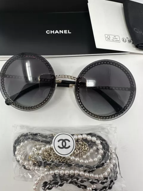 CHANEL 4265Q Round Metal & Calfskin Sunglasses