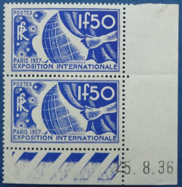 France neuf, n°327, en paire, 1F50, Propagande pour l'expo de 1937, 1936, N*