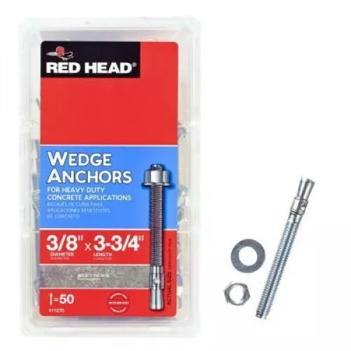 RED HEAD 11270 3/8-in x 3-3/4-in Steel Zinc-Plated Concrete Wedge Anchor 50-Pack