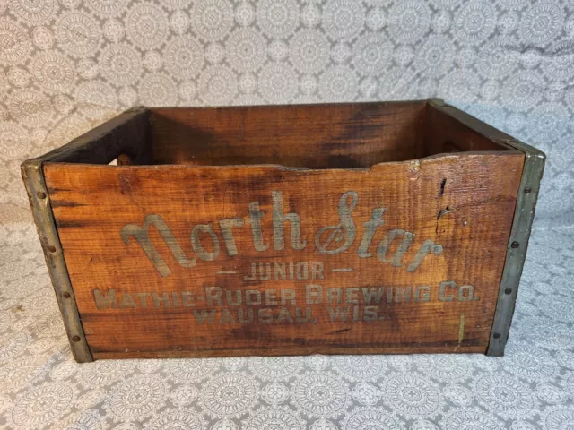 Vintage Mathie-Ruder Brew Co. Wausau, Wis.North Star Junior beer wood crate/box 2