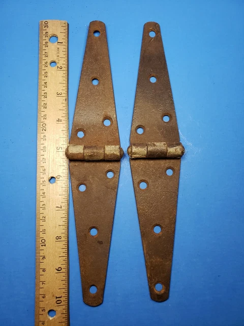 Vintage Strap Hinges Rustic Gray Paint 10" Long Iron Barn Door, Trunk Lid Box 2