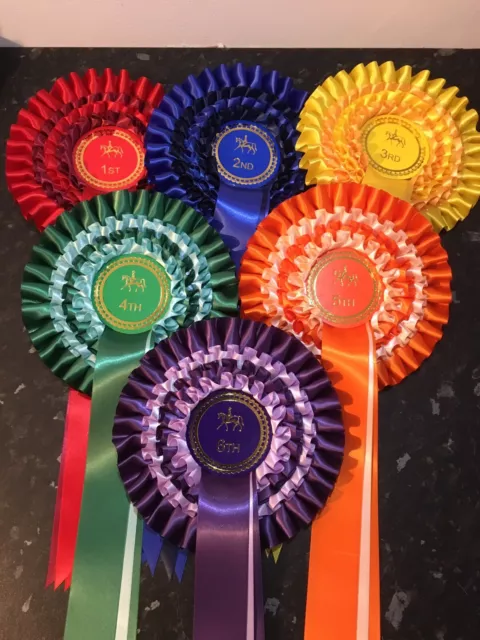 4 Tier Large Horse Show Rosettes 1st-4th or 1st-6th, quality single faced satin
