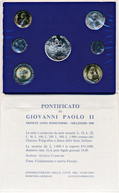 VATICANO Serie divisionale 1990 FDC Papa Giovanni Paolo II 1000 Lire ARGENTO