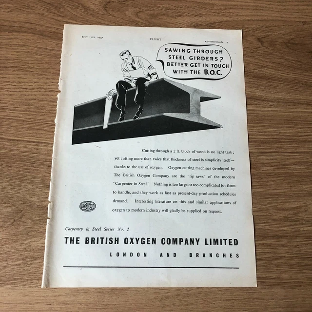 (STA95) Advert 11x8" The British Oxygen Company Limited. Oxygen Cutting Machines
