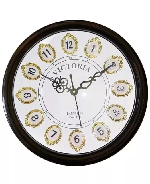 12 inch Vintage Wooden Wall Clock Home Decorative Round Antique Dark Brown