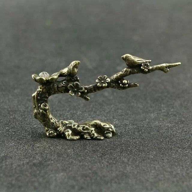 90MM Collection Curio Chinese Bronze Plum Blossom Ttwo Pied Magpie Bird Statue