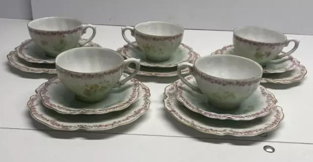 Antique Haviland Limoges? Tea cups, saucers, small plates with Pink Roses ( E58)