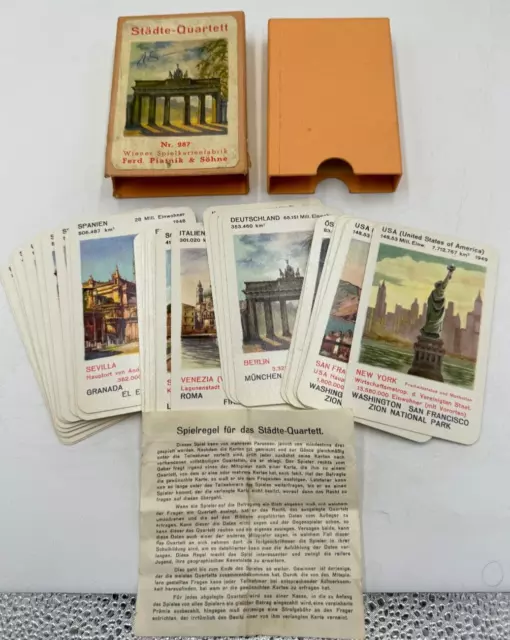Städte Quartett Nr. 287 alt antik vintage Piatnik Austria Spielkarten Anleitung