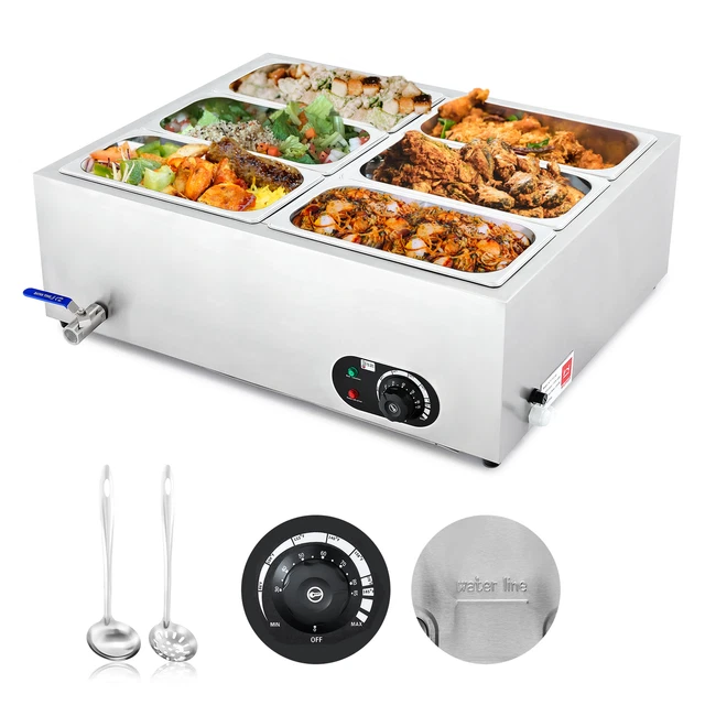 Commercial Food Warmer for Party Buffet Restaurant with 6 GN 1/3 Pans and Lids
