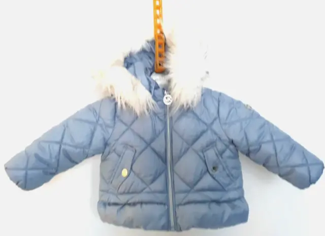 Michael kors Girls jacket 18 months blue washable removable hood faux fur trim