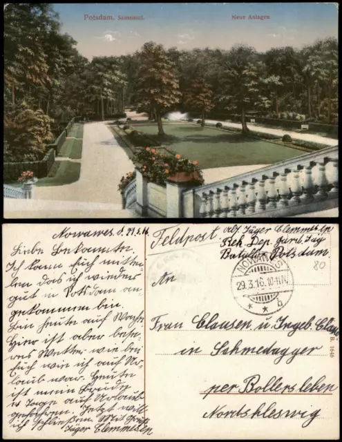 Ansichtskarte Potsdam Sanssouci Neue Anlagen 1916  gel. Feldpost Nowawes