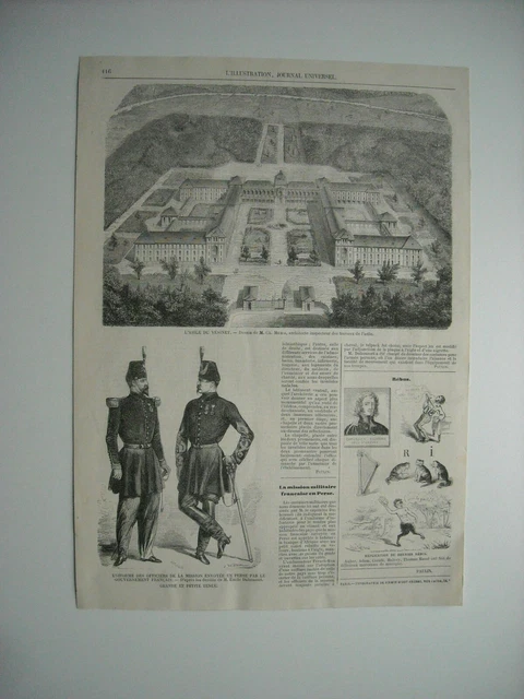 1858 Engraving. Veniset Imperial Asylum. Military Mission In Persian. Uniform Of