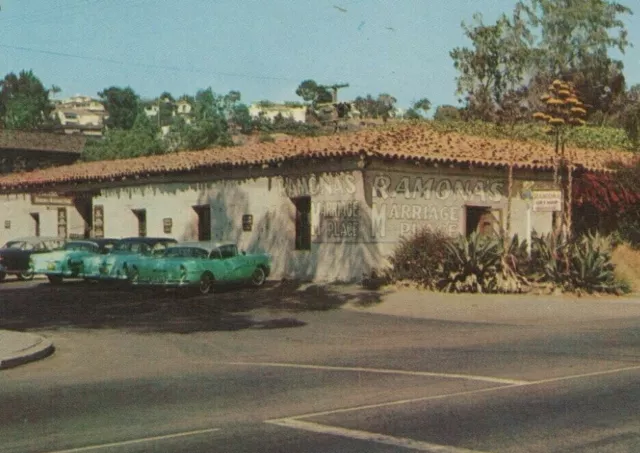 Ramona's Marriage Place San Diego California autos c1950s postcard B17