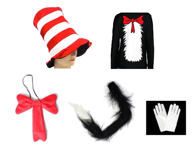 Kids Adults Dr Seuss Cat in the Hat Costume Book Week Cosplay Tutu Hat Tie Tail