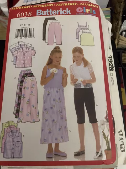 Butterick 6038 Sewing Pattern Girls Shirt Camisole Skirt and Pants 12-16 Uncut