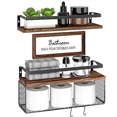 Floating Shelves, Bathroom Shelves Over Toilet with Wall Décor Sign, Wood Wall