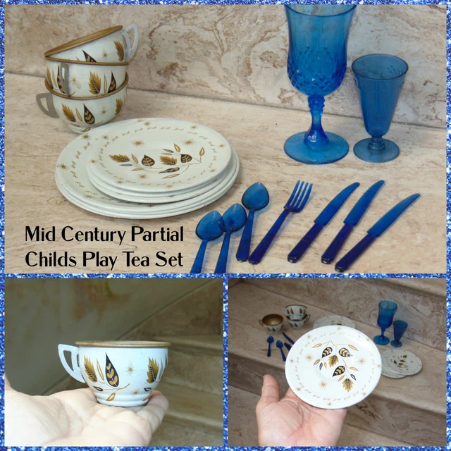 50'S 60'S ATOMIC aluminum Childs tea party partial set 19 pieces Blue