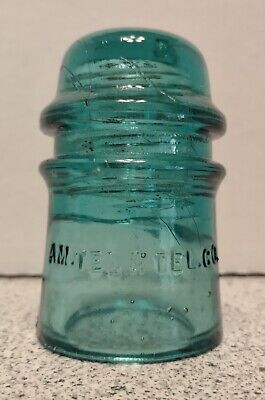 Vintage Antique AM.Tel & Tel Co. Heavy Glass Insulator Jade Color 3.75" Tall