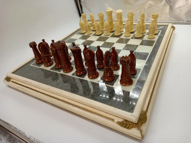 Jeu D'échecs Echiquier Bois Marbre Pieces Ceramique Feutrine Echec Chess Game