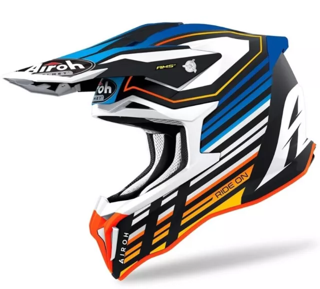 Casco Cross Enduro Airoh Strycker Ams Shaded Blu Matt Opaco Fluo Tg L