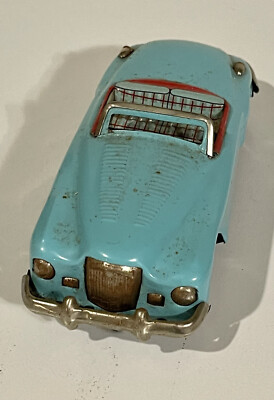VINTAGE TIN FRICTION Car Blue Convertible Bandai Sign Of Quality Made N