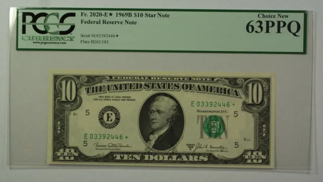 1969B $10 Bill *STAR* Federal Reserve Note FRN PCGS 63PPQ Fr. 2020-E (C)