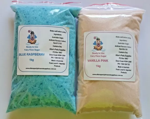 Fairy Floss Sugar, Ready 2 Use 2 x 1kg Sealed bags, Assorted Flavours