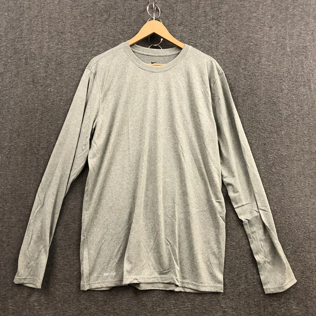 The Nike Tee Men's Gray Athletic Cut Long Sleeve Shirt Dri-FIT Size Large NWT