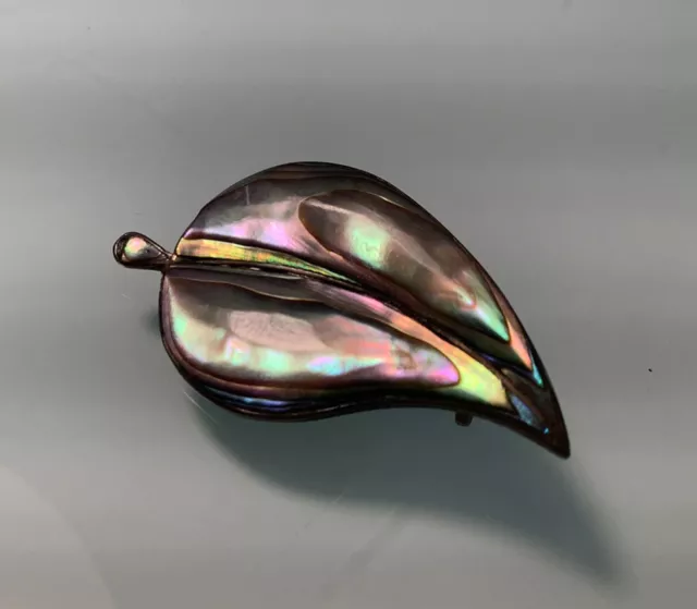 Sterling Abalone Leaf Brooch Pin Hecho en Mexico Sterling Silver 925 - Beautiful